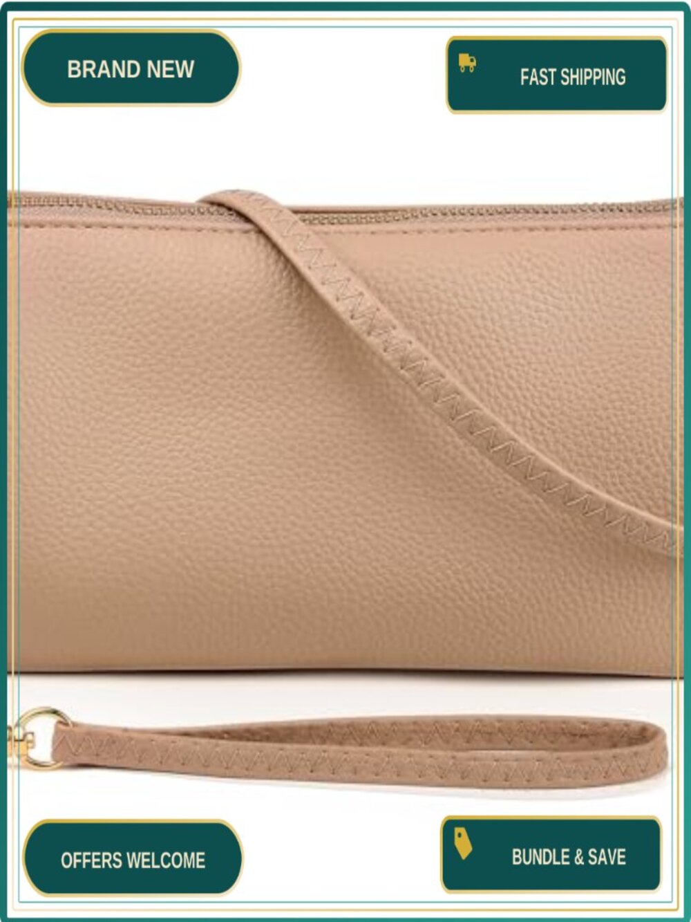 Vegan Leather Wristlet Crossbody Clutch Convertible Purse